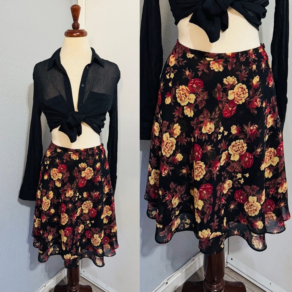 Compagnie Internationale Express Vintage Floral Short Skater Y2K Skirt Ruffled M